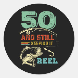 50th Birthday Fishing Turning 50 Fisherman Mens Pu Classic Round Sticker