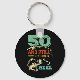 50th Birthday Fishing Turning 50 Fisherman Mens Pu Keychain