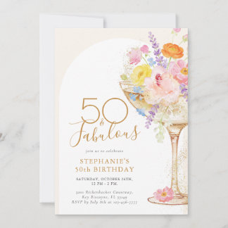 50th Birthday Floral Champagne Invitation
