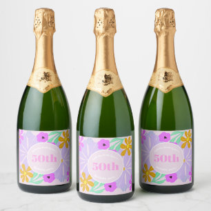 50th birthday floral cute romantic pink  sparkling wine label