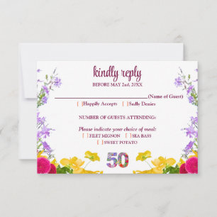 50th birthday floral modern 50 years party elegant RSVP card