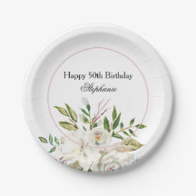 50th Birthday Floral Paper Plate