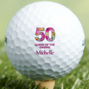 50th Birthday Flowers 50 Years Queen of the Greens Golf Balls