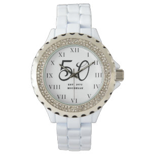 50th Birthday for Her Fifty Black Elegant Modern  Watch