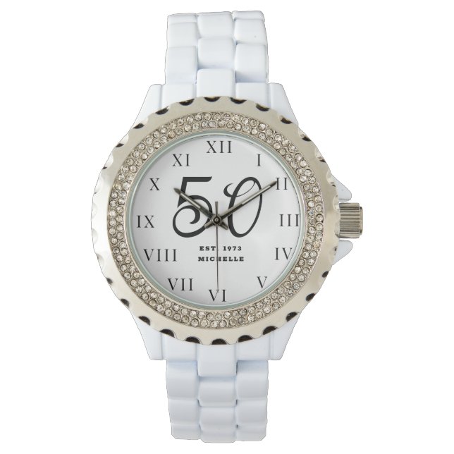 50th Birthday for Her Fifty Black Elegant Modern  Watch (Front)