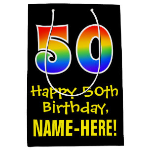 50th Birthday: Fun, Bold, Colourful, Rainbow "50" Medium Gift Bag