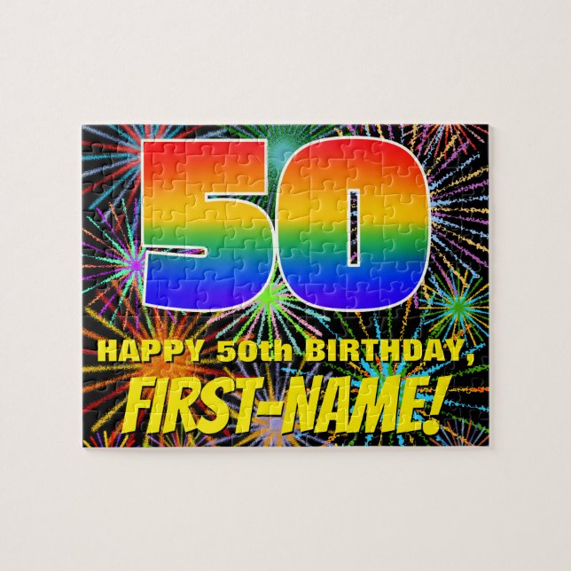 50th Birthday: Fun, Colourful Celebratory Firework Jigsaw Puzzle (Horizontal)