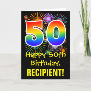 50th Birthday: Fun Fireworks Pattern + Rainbow 50 Card