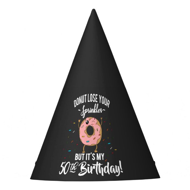 50th Birthday Funny Doughnut Fifty Years Old Party Hat (Front)