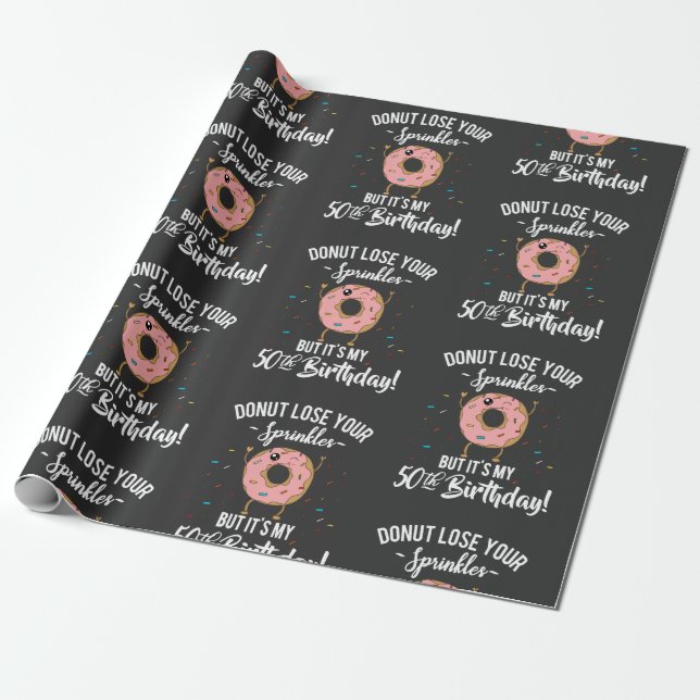 50th Birthday Funny Doughnut Fifty Years Old Party Wrapping Paper (Unrolled)