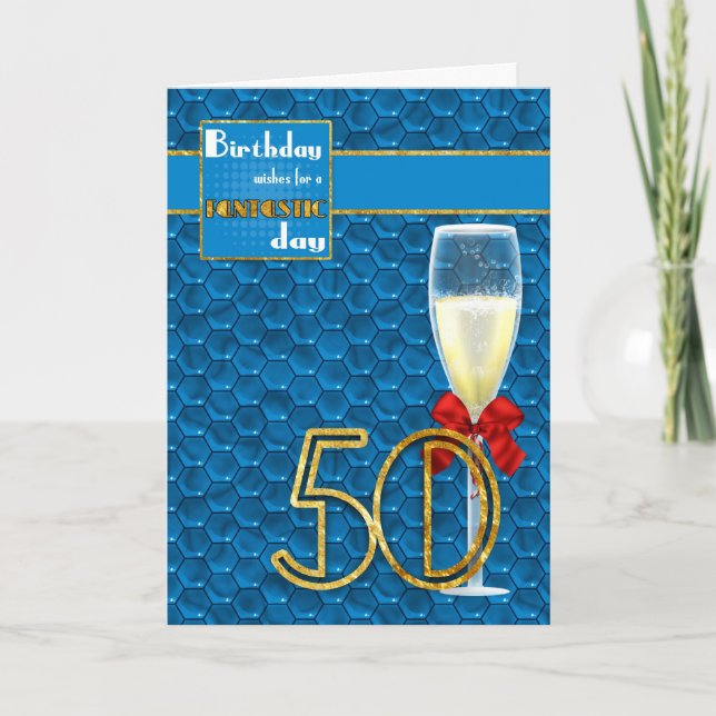 50th Birthday - Geometric Birthday Card Champagne (Front)