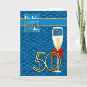 50th Birthday - Geometric Birthday Card Champagne