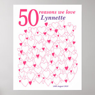 50th Birthday Gift Any Colour Guest Book Poster