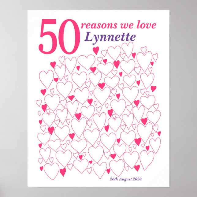 50th Birthday Gift Any Colour Guest Book Poster (Front)