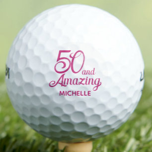 50th Birthday Gift for Mom Pink Script Elegant Golf Balls