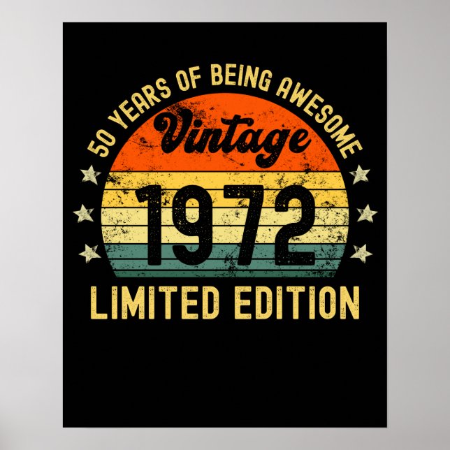 50th birthday gifts vintage 1972 limited edition poster (Front)