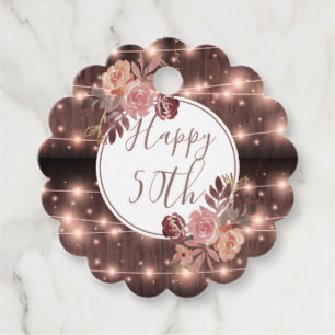 50th Birthday Glowing Rustic String Lights Gift Or Favour Tags