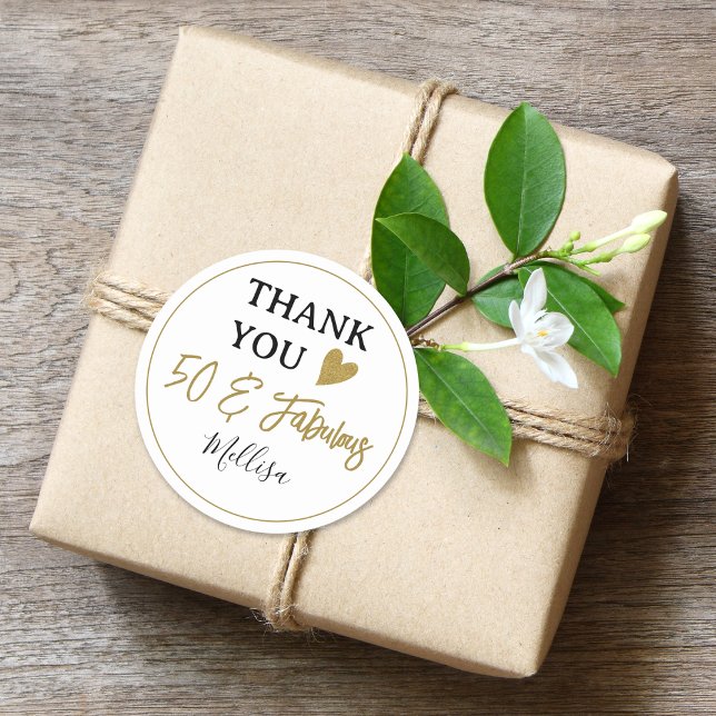50th Birthday Gold 50 And Fabulous Thank You Favou Classic Round Sticker (Creator Uploaded)