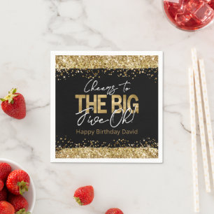 50th Birthday Gold and Black Big Five-Oh Napkins