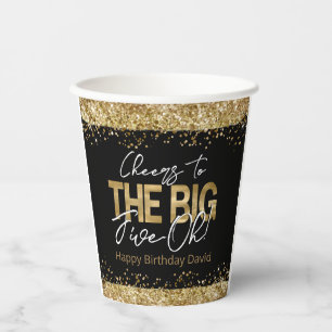 50th Birthday Gold and Black Big Five-Oh Paper Cups