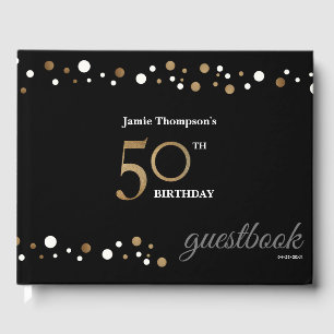 50th birthday gold and black personalized guest book