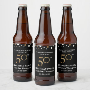 50th birthday, gold and black theme, thank you beer bottle label