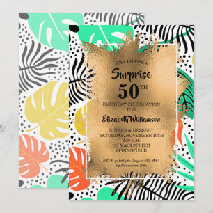 50th Birthday Gold and Modern Tropical Invitation