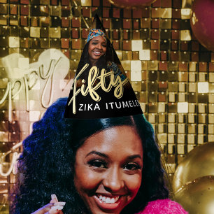 50th birthday gold black personalized photo name party hat