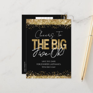 50th Birthday Gold Black Save the Date Postcard