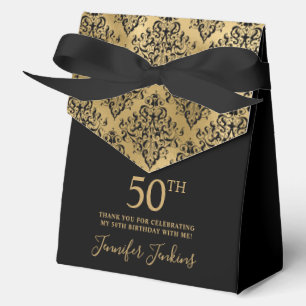 50th Birthday Gold Damask Thank You Favor Box