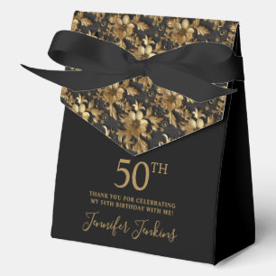 50th Birthday Gold Floral Thank You Favor Box