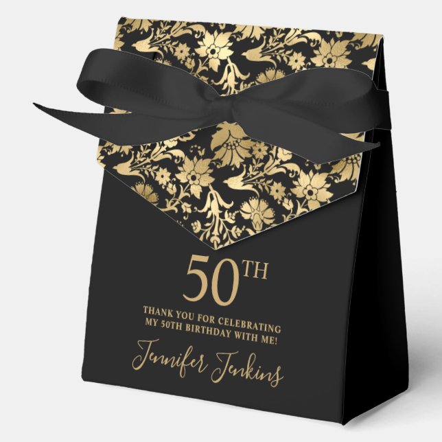 50th Birthday Gold Floral Thank You  Favor Box (Front)