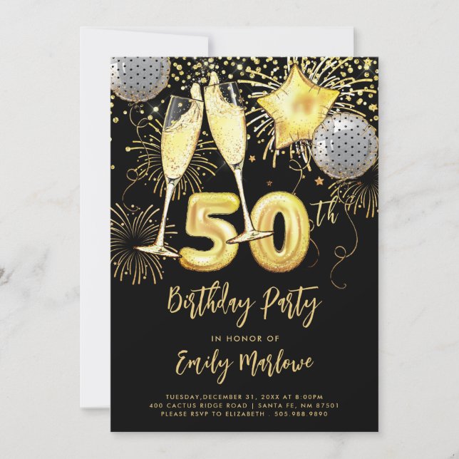 50th Birthday Gold Glitter Confetti Champagne  Invitation (Front)