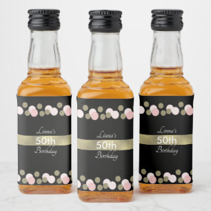 50th Birthday Gold Glitter Faux Pink Confetti Liquor Bottle Label