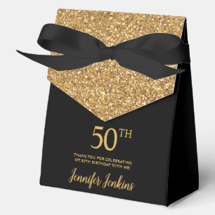 50th Birthday Gold Glitter Thank You Favor Box