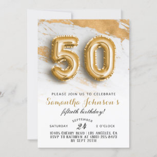 50th Birthday Gold Marble Invitation