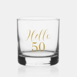 50th Birthday Gold Minimal Whiskey Glass<br><div class="desc">Elegant black and gold 50th birthday design. This modern typography design is in chic gold coloured typography with the text "Hello 50". This stylish design is perfect for an unforgettable 50th birthday party gift or celebration. Use the personalize this button to change the age or message, and check out the...</div>
