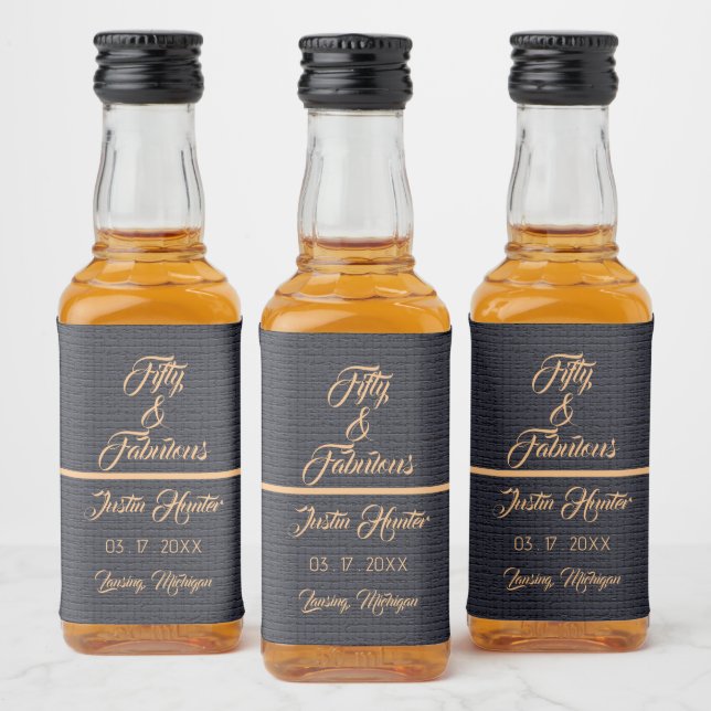 50th Birthday Gold Name Mini  Liquor Labels (Bottles)