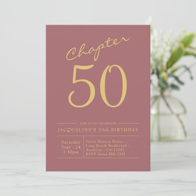 50th Birthday Gold Pink Invitation (Standing Front)