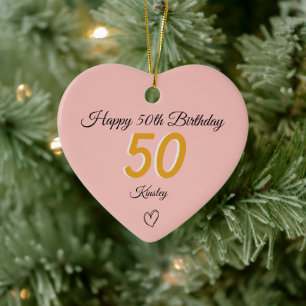 50th Birthday Gold Shadow Monogram heart Ceramic Ornament