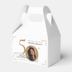 50th Birthday Gold White Custom Photo Calligraphy  Favor Box