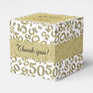 50th Birthday Gold/White Number Pattern Favor Box