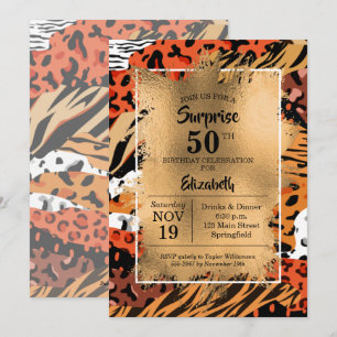 50th Birthday Gold Wild Animal Print Invitations