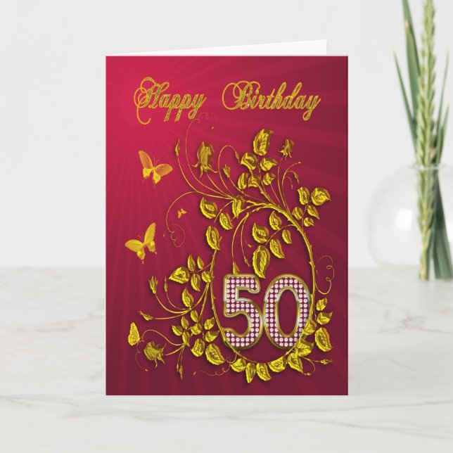50th Birthday golden butterflies Card (Front)