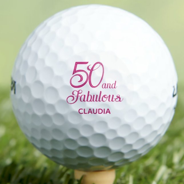 50th birthday golf balls 50 and fabulous pink gift (Creator Uploaded)