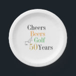50th Birthday Golf Cheers Beers Party Paper Plate<br><div class="desc">This is a cool and modern, 50th birthday, golf party design. It is a simple, minimal design, in classic black and white with pops of orange, green and gold coloured typography. Perfect for a cool and fun, golf and beer themed, 50th birthday party. This design is fully customizable, simply use...</div>