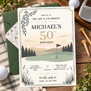 50th Birthday Golf Off Celebrate Party Elegant Invitation