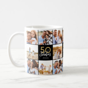 50th birthday good gold black photo collage chic c coffee mug