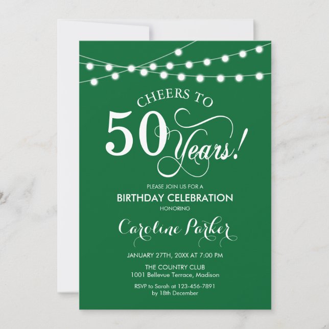 50th Birthday - Green White Invitation (Front)