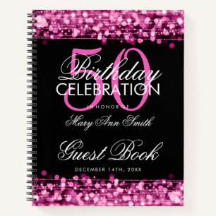 50th Birthday Guestbook Party Sparkles Pink Notebook
